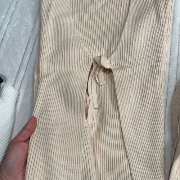 Cream Ribbed Tie-Front Cardigan - Picture 6 of 7